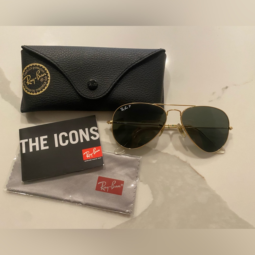 Polarized Ray-Ban Aviators Size 55-14 - Gold with Green Lenses